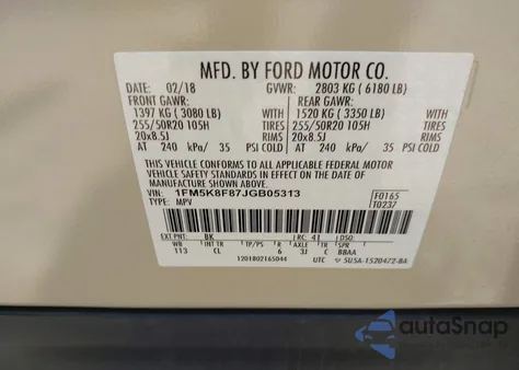 2018 Ford Explorer Limited from USA, damaged, VIN 1FM5K8F87JGB05313